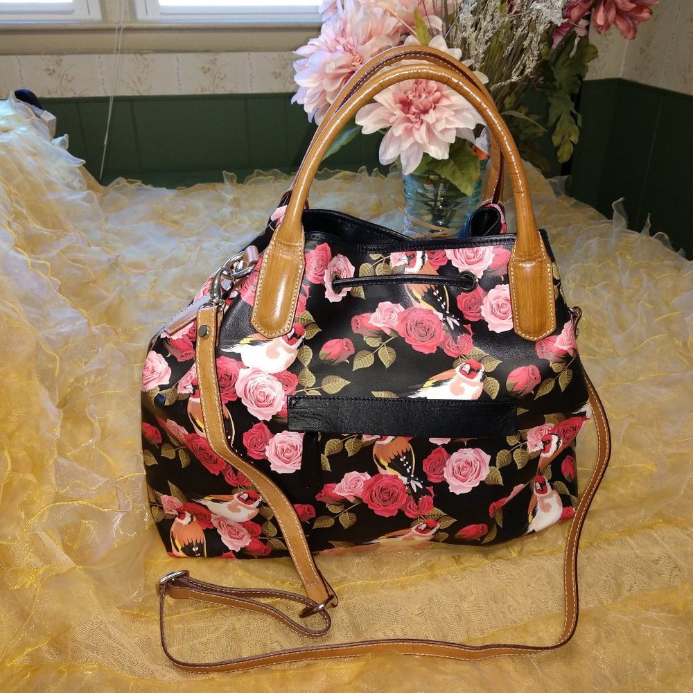 ITALIAN  FLORAL TOTE, LEATHER